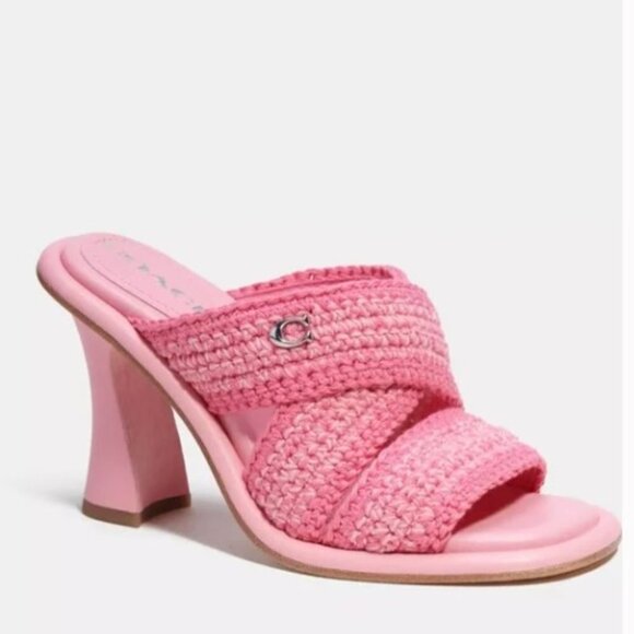 COACH Quintin Pink Cross Strap Crochet Slip On Sandals New - Picture 1 of 9